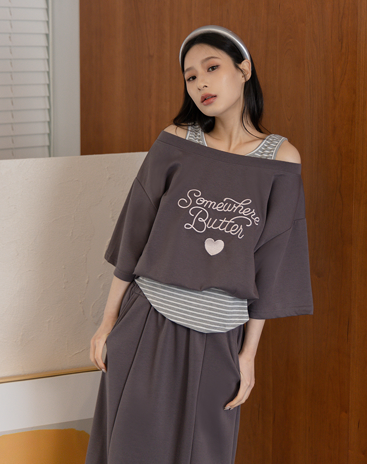 LETTER EMBROIDERY LAYERED-LOOK AIRY COTTON SET