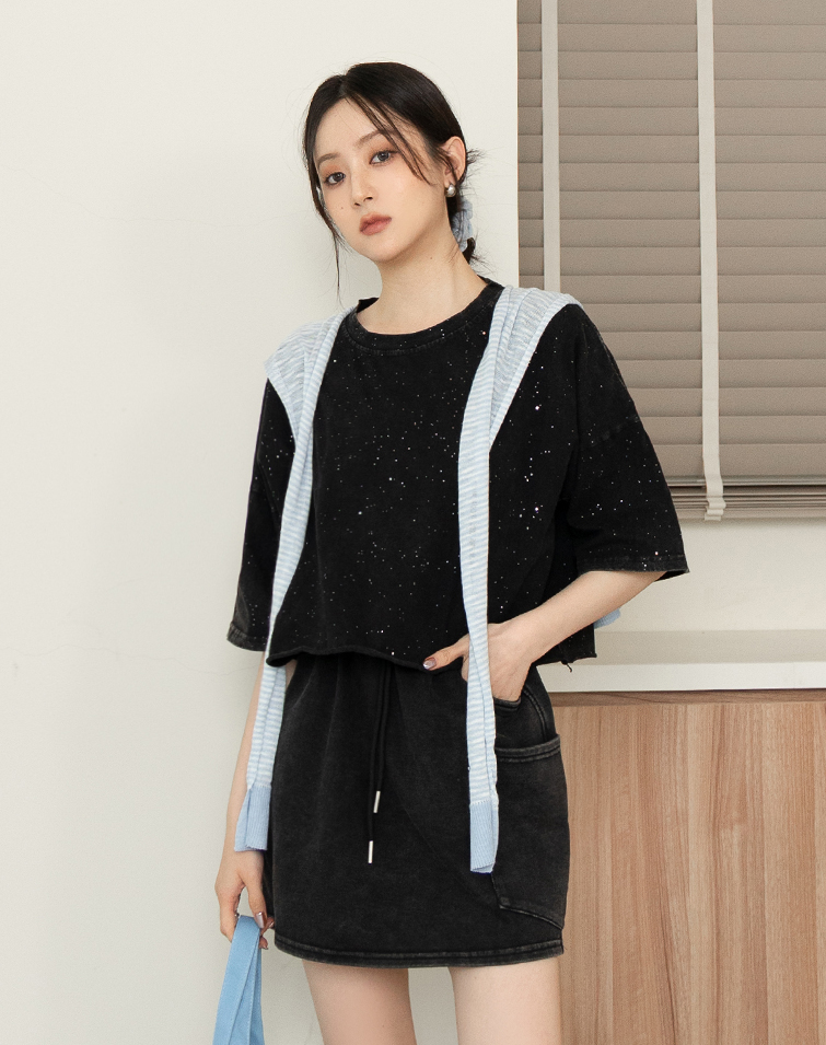 SPARKLE WASHED CHARCOAL TEE