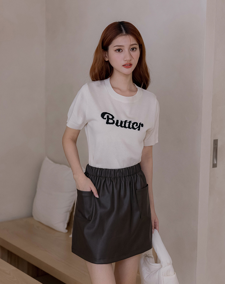 BUTTER EMBROIDERED LETTERING KNIT TOP
