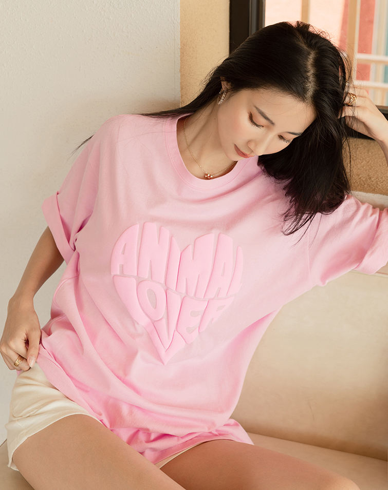 MADE IN KOREA PUFFY HEART LETTER TEE