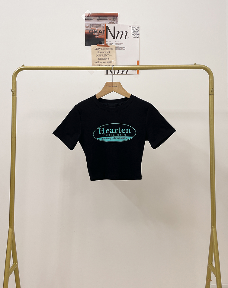 HEARTEN COLOR BLOCK ENGLISH TEXT T-SHIRT