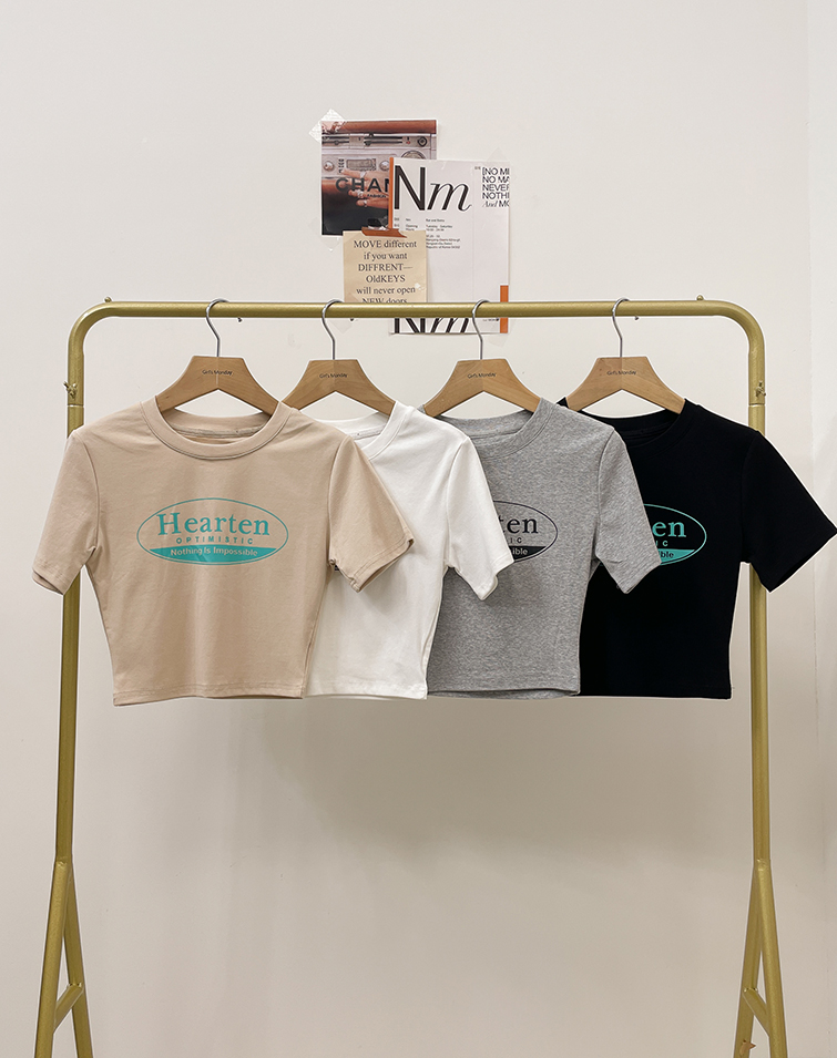 HEARTEN COLOR BLOCK ENGLISH TEXT T-SHIRT