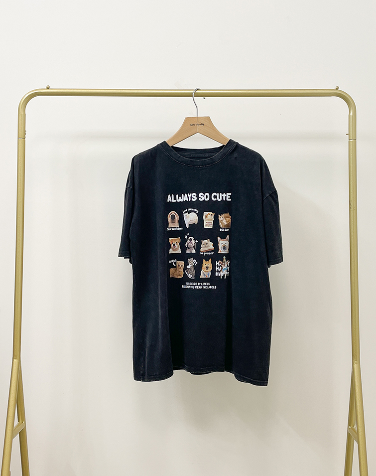 WASHED COLOR TOAST DOG GRAPHIC T-SHIRT