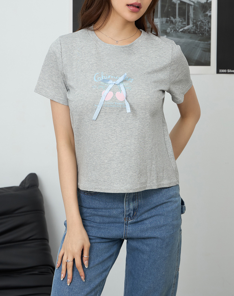 SWEET CHERRY BOW SHORT-SLEEVE T-SHIRT