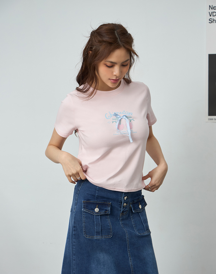 SWEET CHERRY BOW SHORT-SLEEVE T-SHIRT