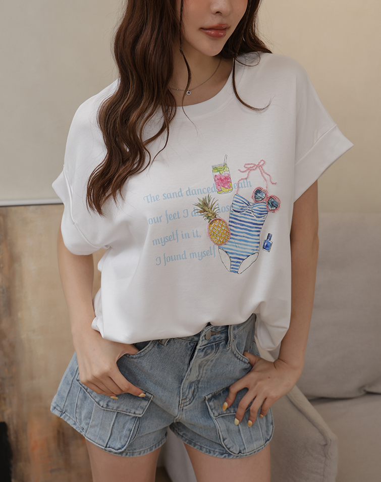 SUMMER BREEZE SWIMWEAR PRINT CREW NECK TEE