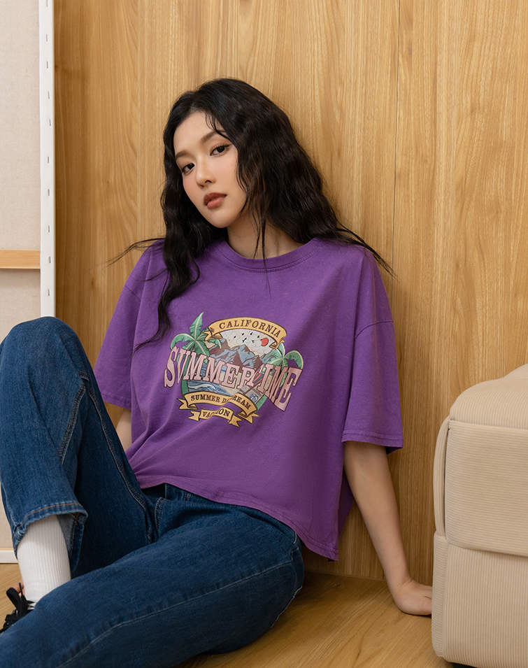 VACATION-STYLE WASHED PRINT T-SHIRT