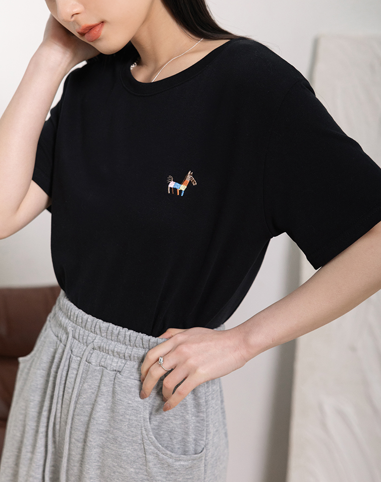 MINI PONY EMBROIDERED COTTON TEE