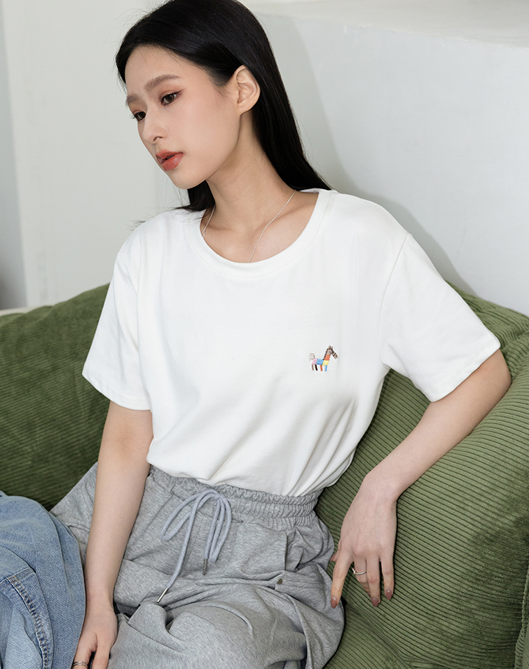 MINI PONY EMBROIDERED COTTON TEE