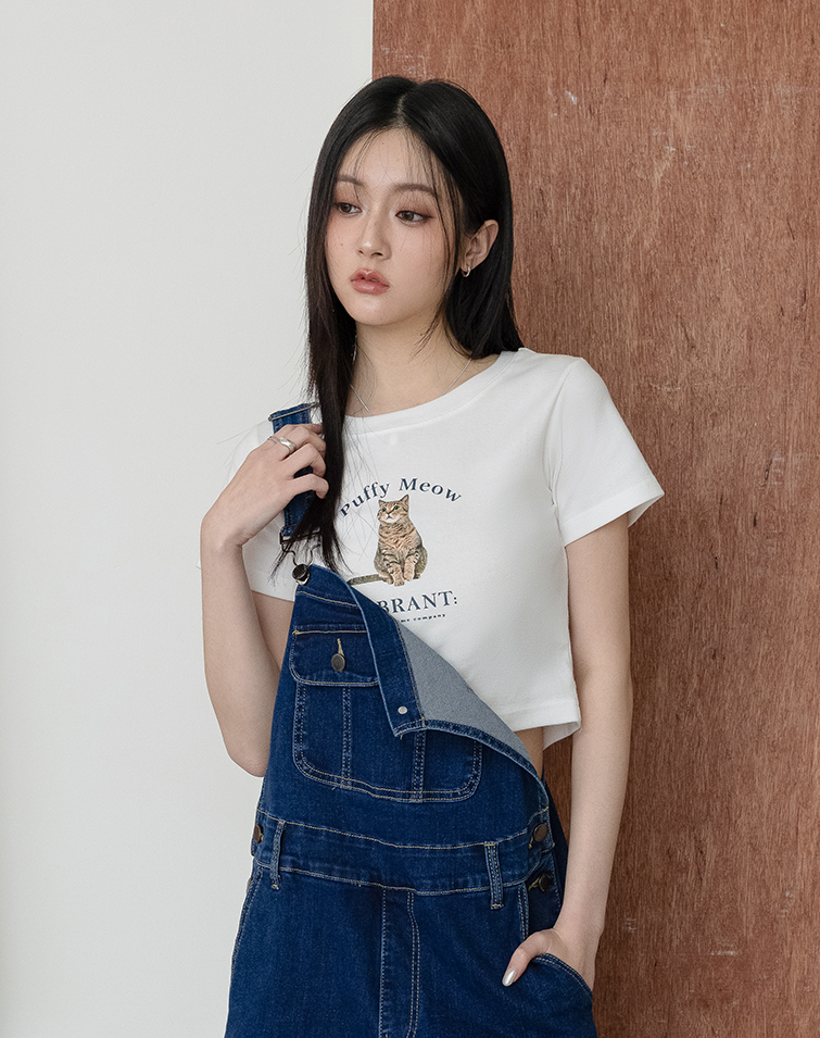 FRENCH STYLE RELAXED CAT PRINT TEE