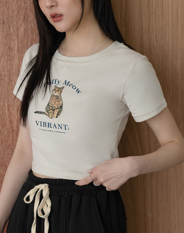 FRENCH STYLE RELAXED CAT PRINT TEE