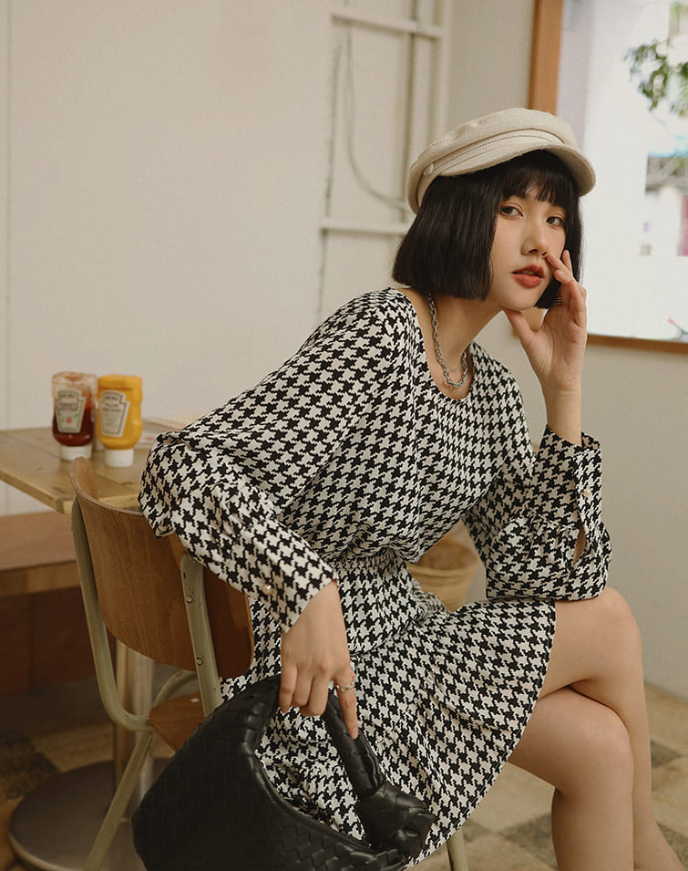 HOUNDSTOOTH FRILLY DRESS WITH SHORTS