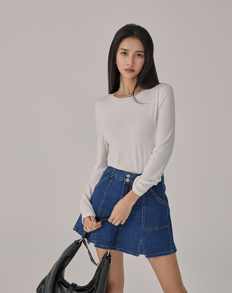 CONTRAST SEAM BASIC LONG SLEEVE TEE