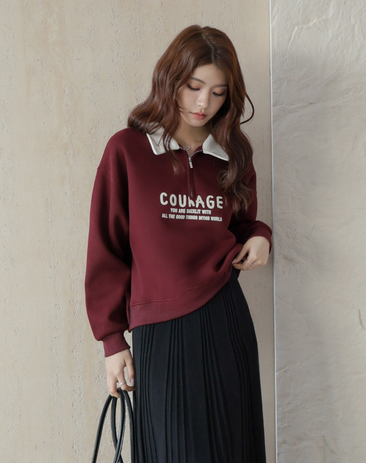 CONTRAST-LETTER ZIP SWEATSHIRT
