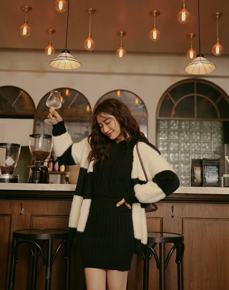 WIDE STRIPES KNIT MOHAIR CARDIGAN