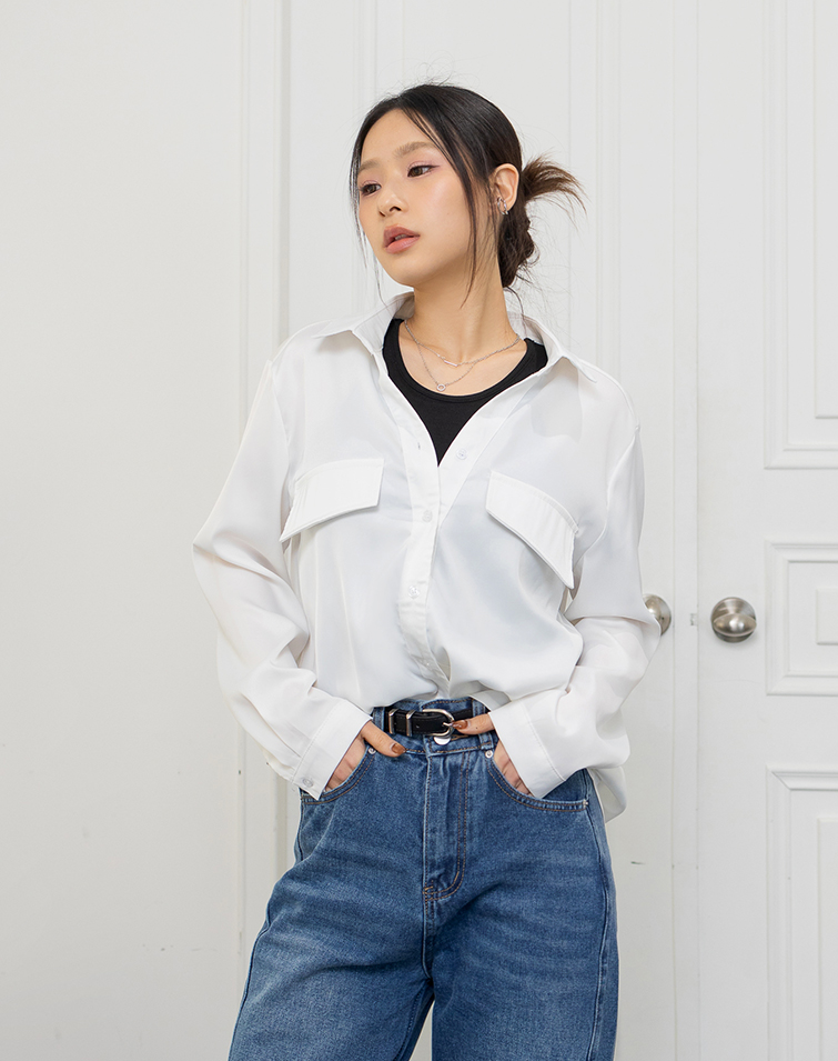 LIGHTWEIGHT SILKY POCKET DESIGN SHIRT