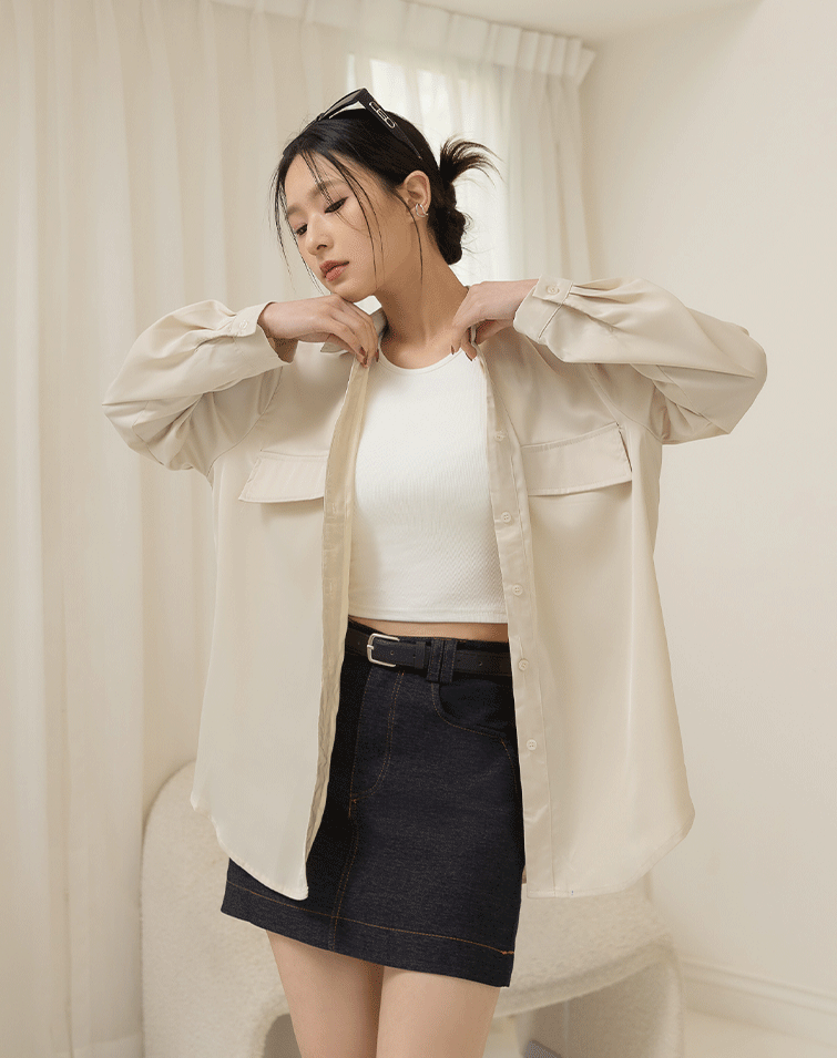 LIGHTWEIGHT SILKY POCKET DESIGN SHIRT