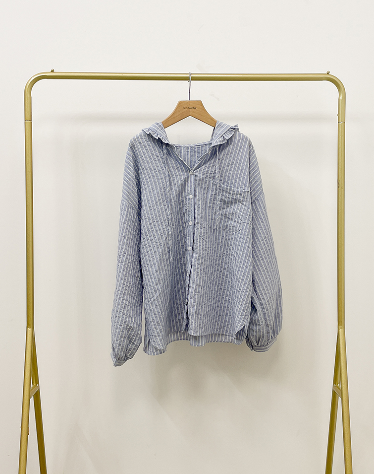 NAVY-STYLE STRIPED HOODED SHIRT