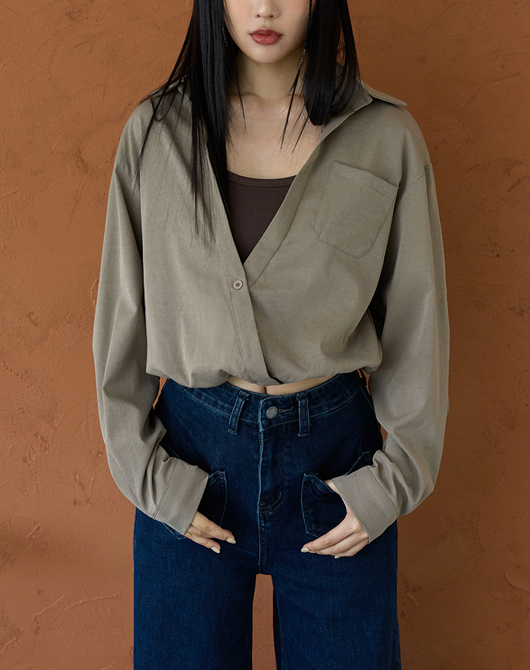 HALTER-STYLE LONG-SLEEVE LAYERED  BLOUSE