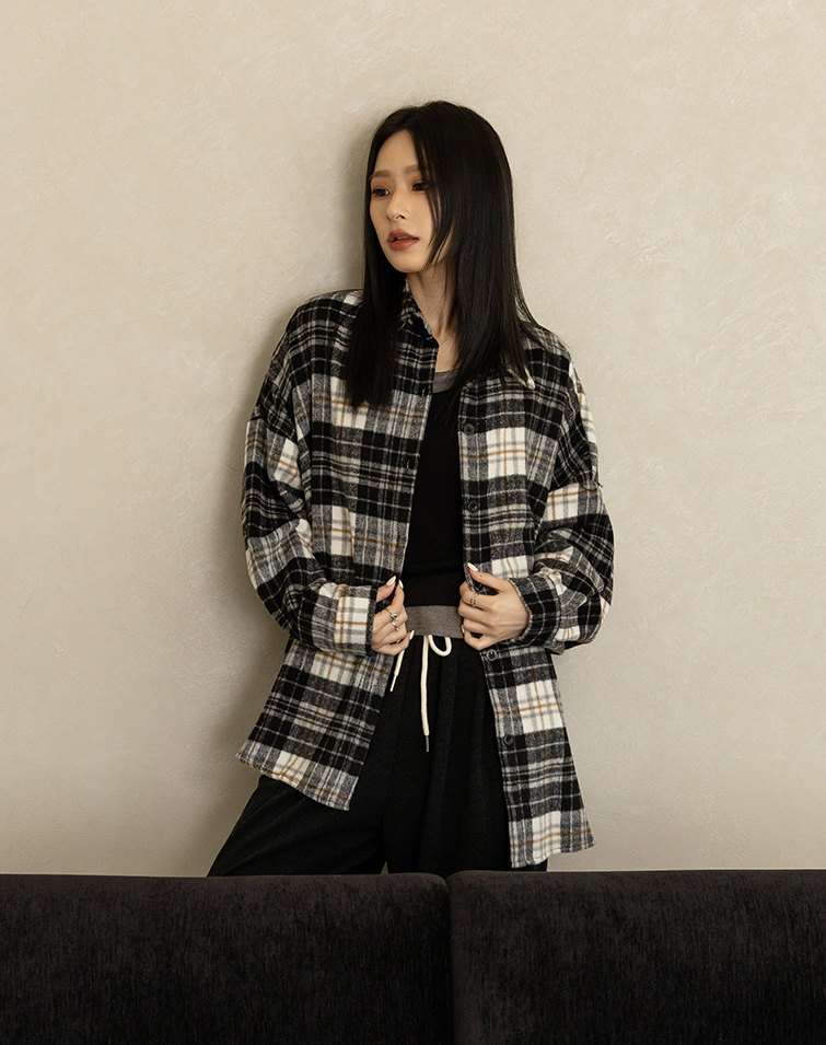 PLAID COLORBLOCK CASUAL SHIRT