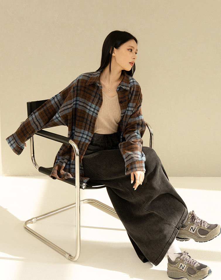 PLAID COLORBLOCK CASUAL SHIRT