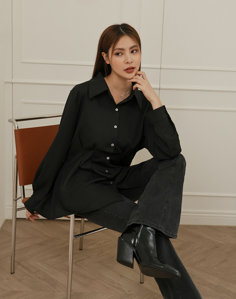 FRENCH ELEGANT RUCHED WAIST SHIRT