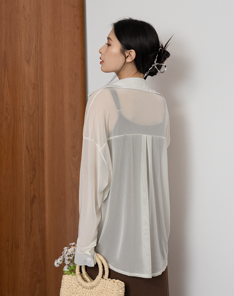 SOFT SHEER COLLARED LONG-SLEEVE SHIRT