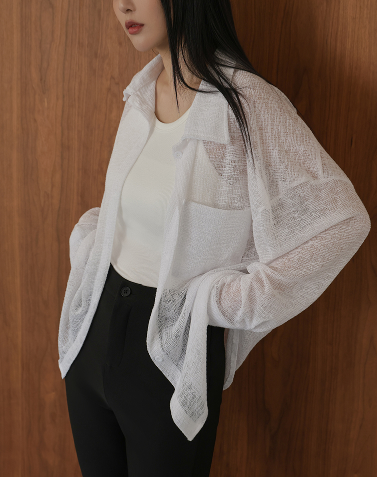 SEMI-SHEER SOFT-KNIT COLLARED SHIRT
