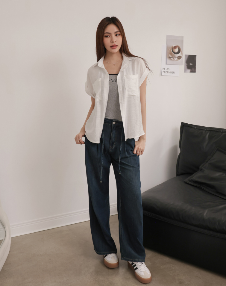 NATURAL WIDE SLEEVE COLLARED SHIRT