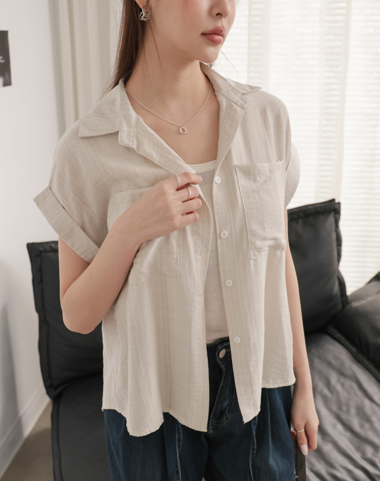 NATURAL WIDE SLEEVE COLLARED SHIRT
