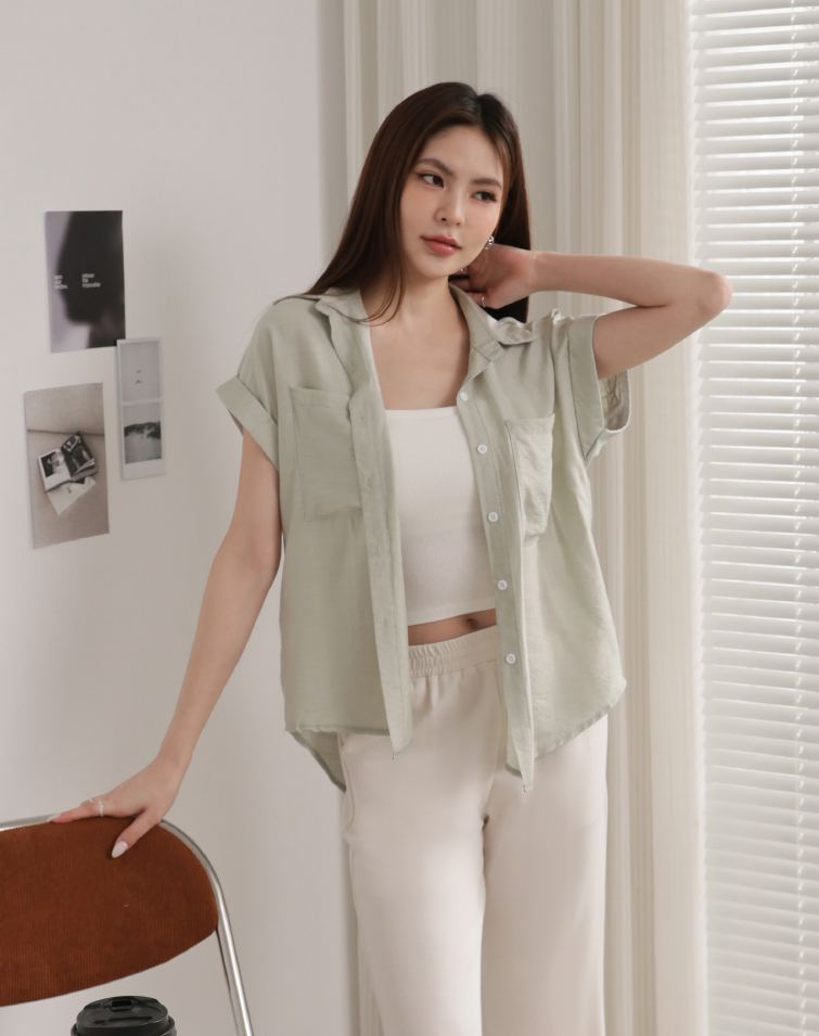 NATURAL WIDE SLEEVE COLLARED SHIRT