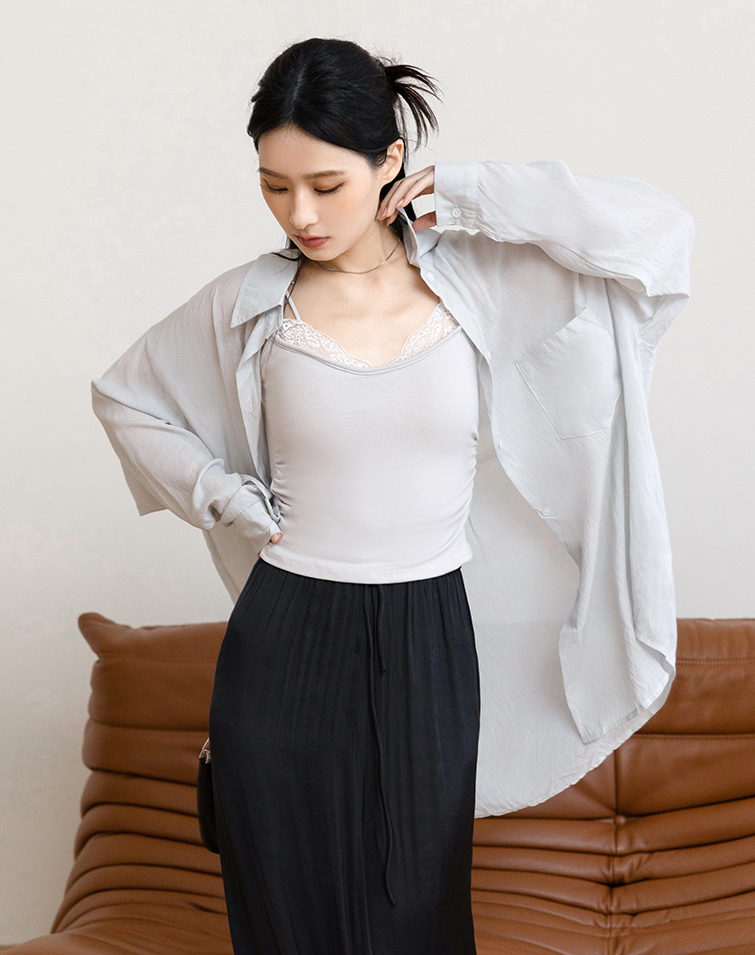 MACARON COLOR LAPEL LONG SLEEVE SHIRT