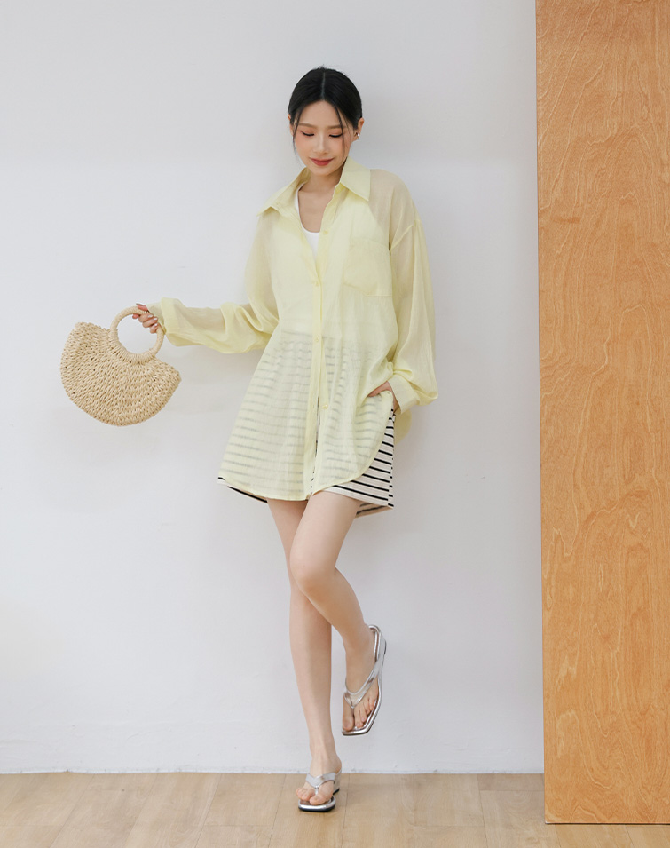 MACARON COLOR LAPEL LONG SLEEVE SHIRT