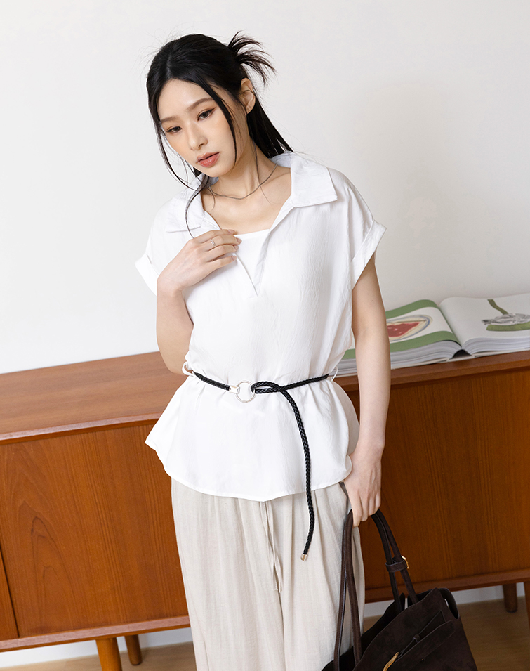 CURVED LAPEL SLEEVELESS SHIRT
