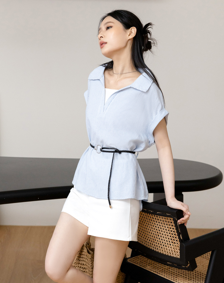 CURVED LAPEL SLEEVELESS SHIRT
