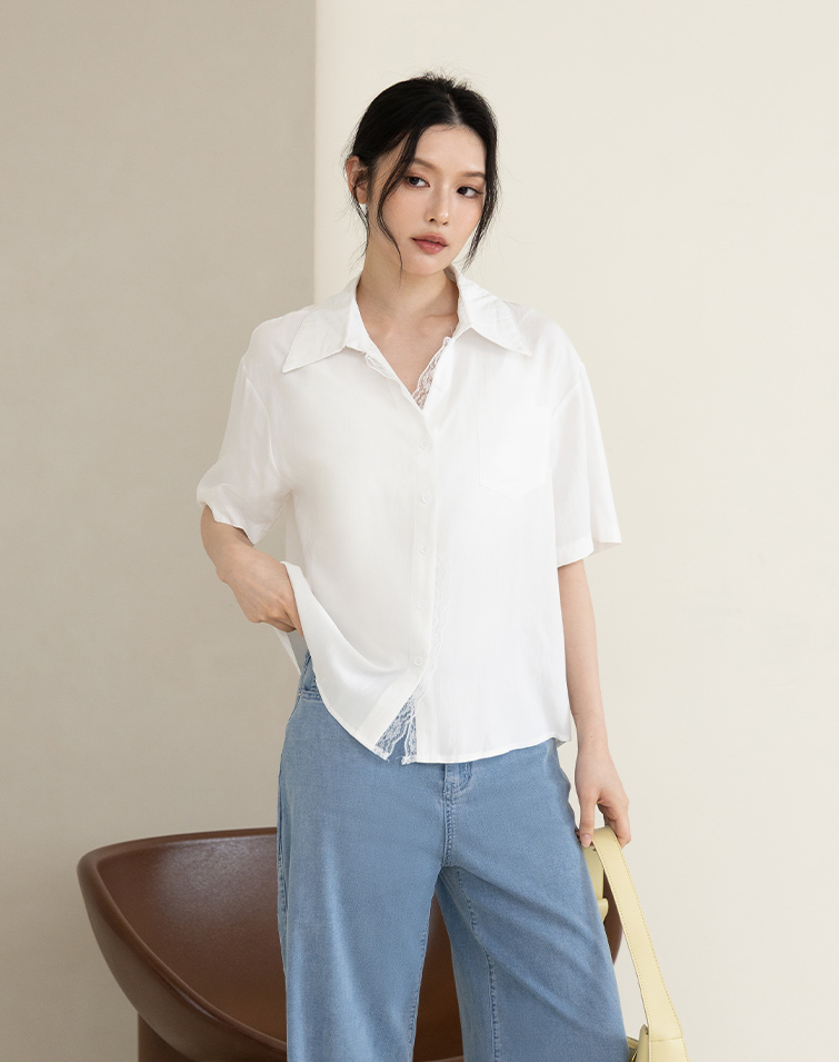 LACE-TRIM SHORT SHIRT