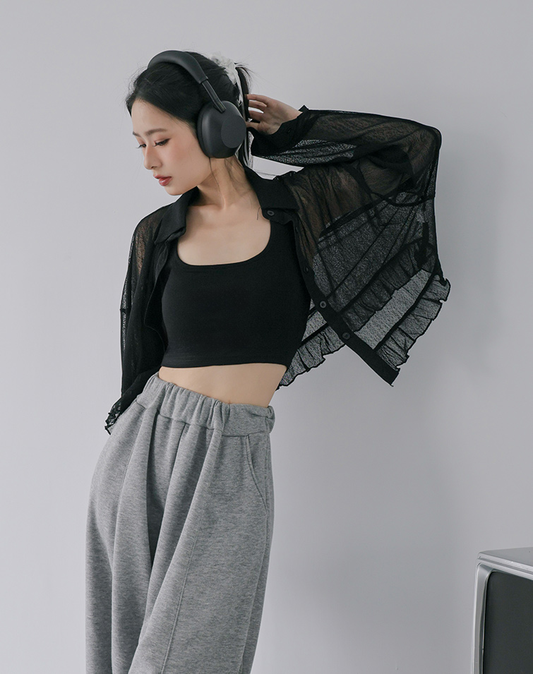 MESH RUFFLE SHIRT
