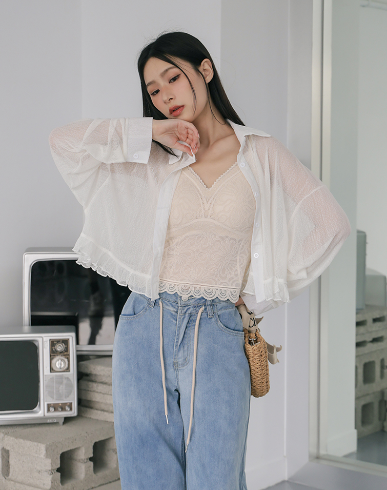 MESH RUFFLE SHIRT