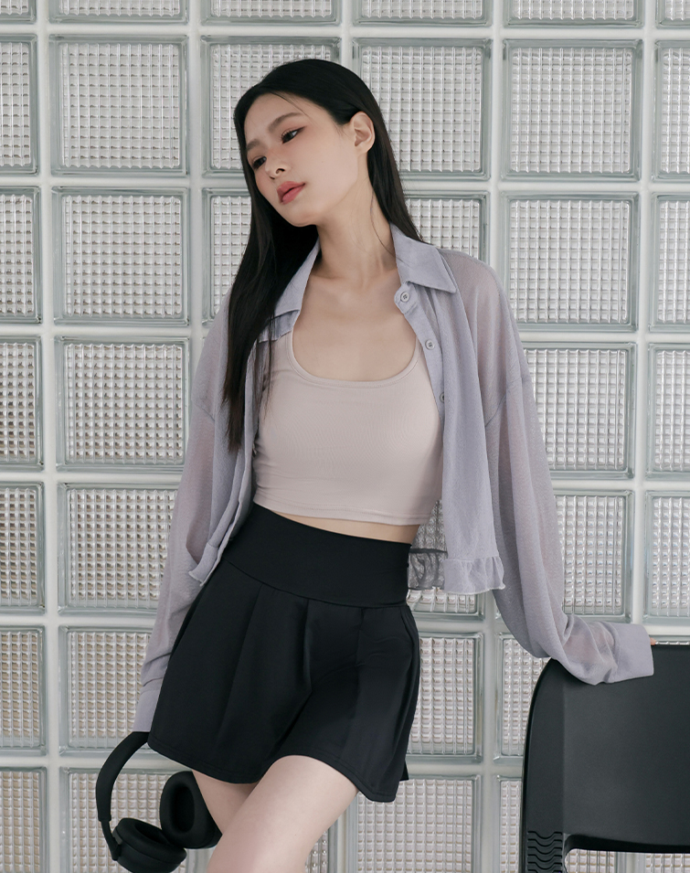 MESH RUFFLE SHIRT
