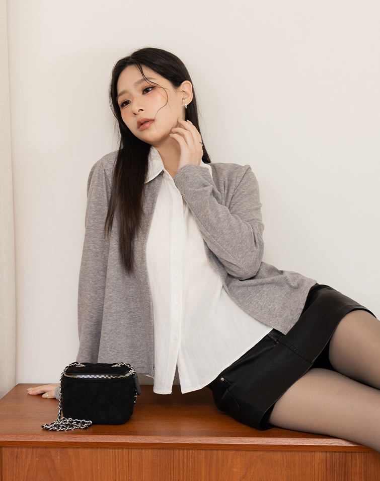 Textured Faux 2-Piece Knit Shirt