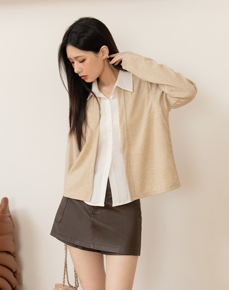 Textured Faux 2-Piece Knit Shirt