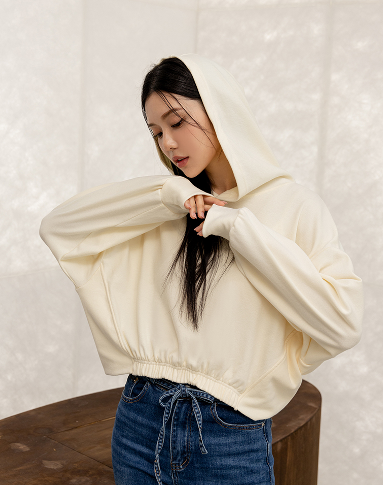 MIT SOFT-FLEECE DRAWSTRING WAIST HOODED TOP