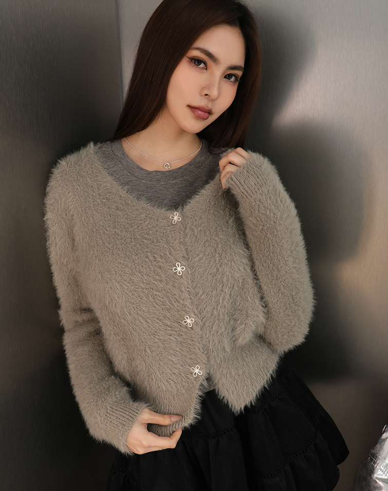 MOHAIR BUTTON DETAIL KNIT SWEATER