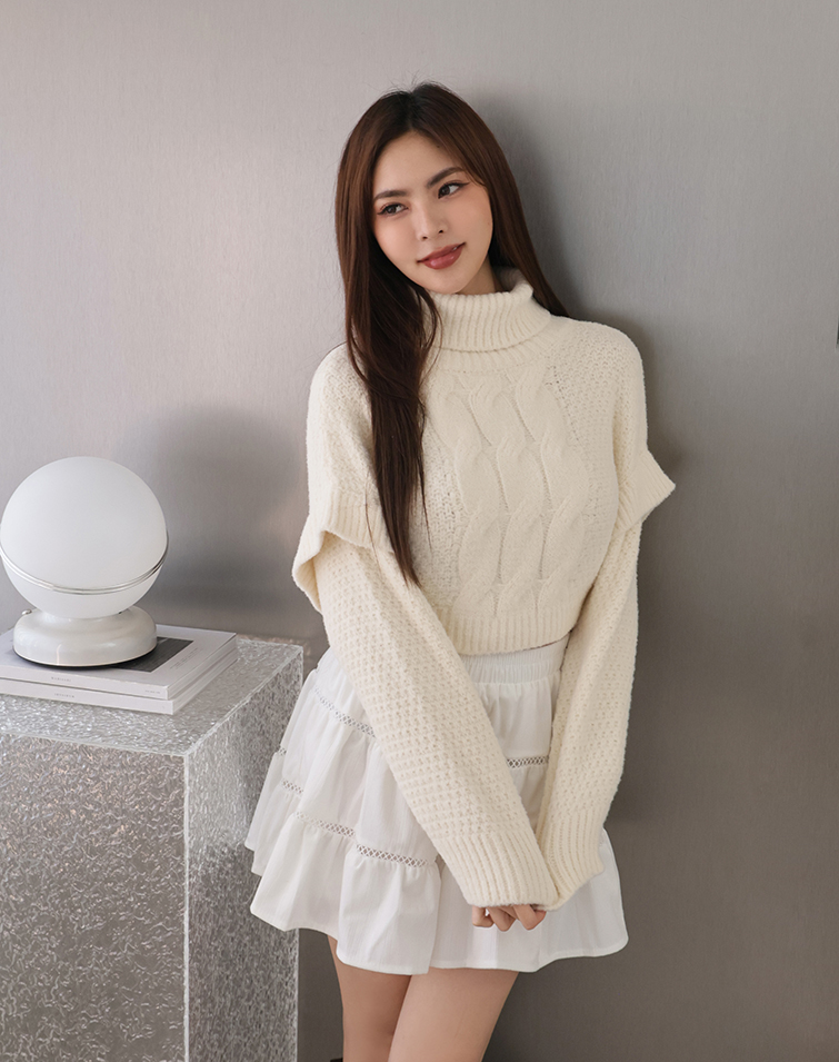 CABLE-KNIT MOCK NECK SWEATER