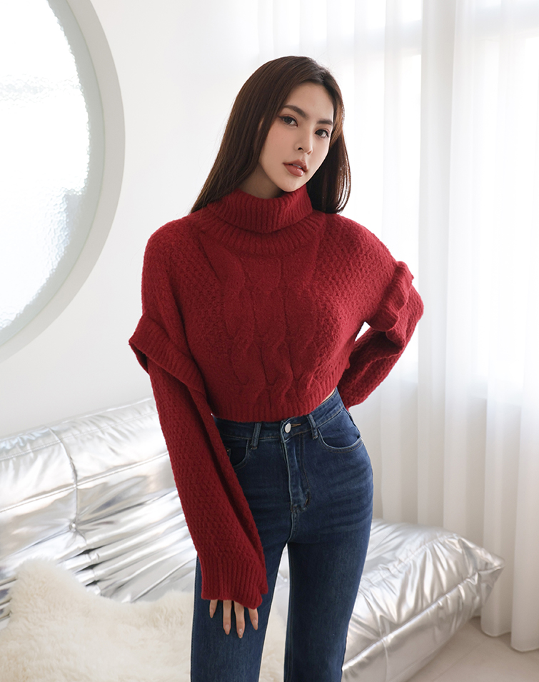 CABLE-KNIT MOCK NECK SWEATER