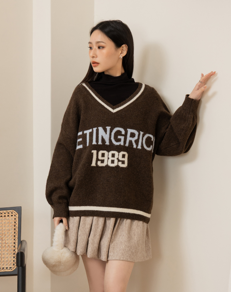 Color-Block Letter Alpaca-Blend Knit