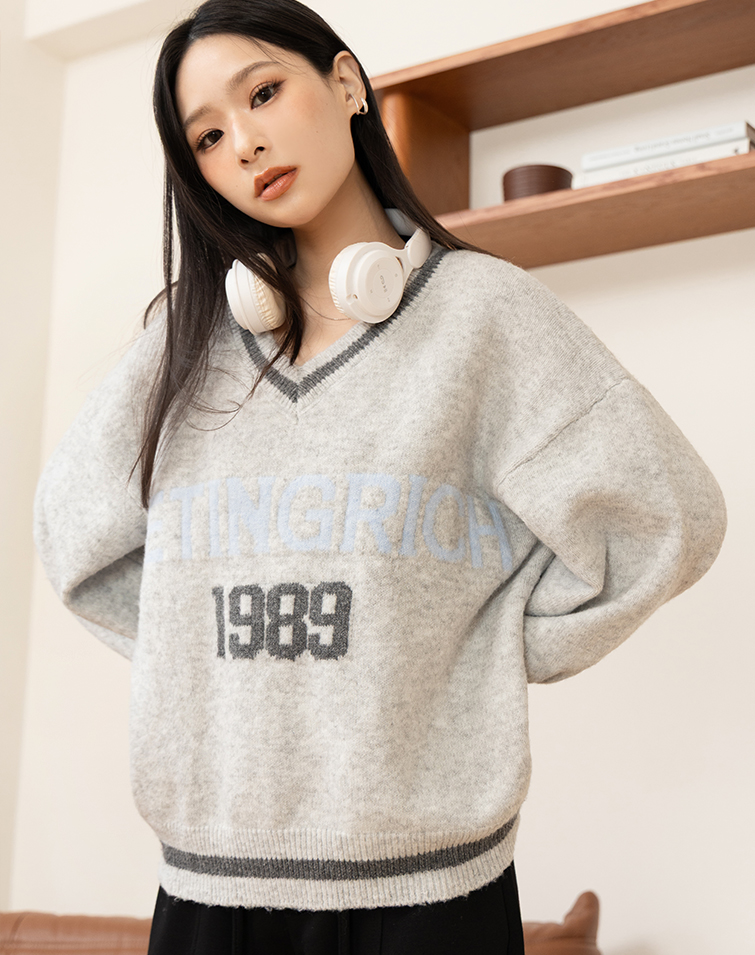 Color-Block Letter Alpaca-Blend Knit