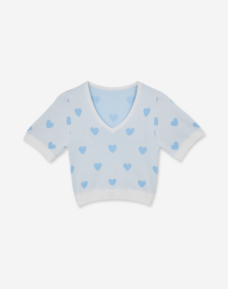 V NECK HEARTY KNIT CROP TOP