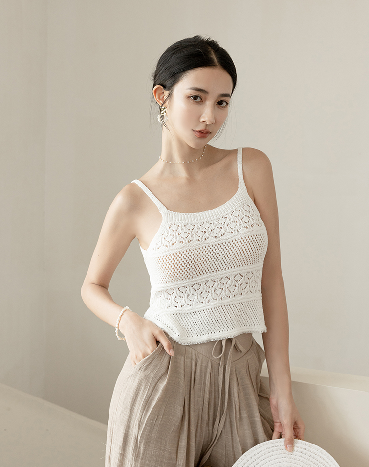 ICY SLIM STRAPS KNIT HOLLOW CAMISOLE