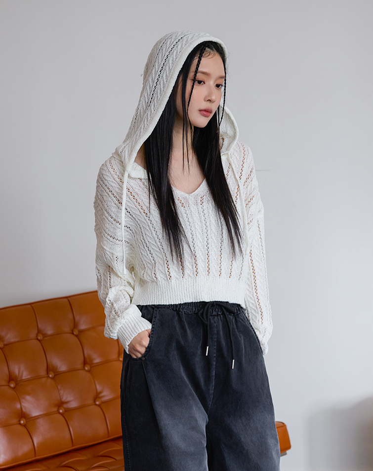 CASUAL V-NECK HOODIE KNIT TOP
